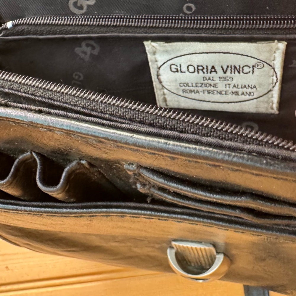 Gloria Vinci Black Leather Baguette Bag Silver Hardware Office Executive Classy - Picture 6 of 7